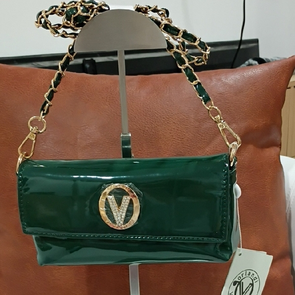 Valentino Orlandi Handbags - Valentino Orlandi Glossy Green Clutch with Gold Accents